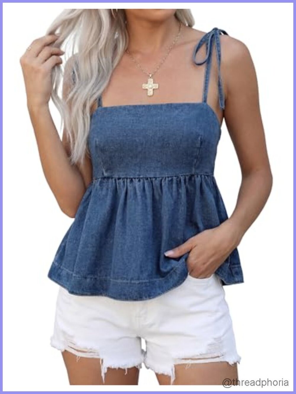 Denim Vest Y2K Peplum Tank Top Women Adjustable Tie Shoulder Ruffled Hem